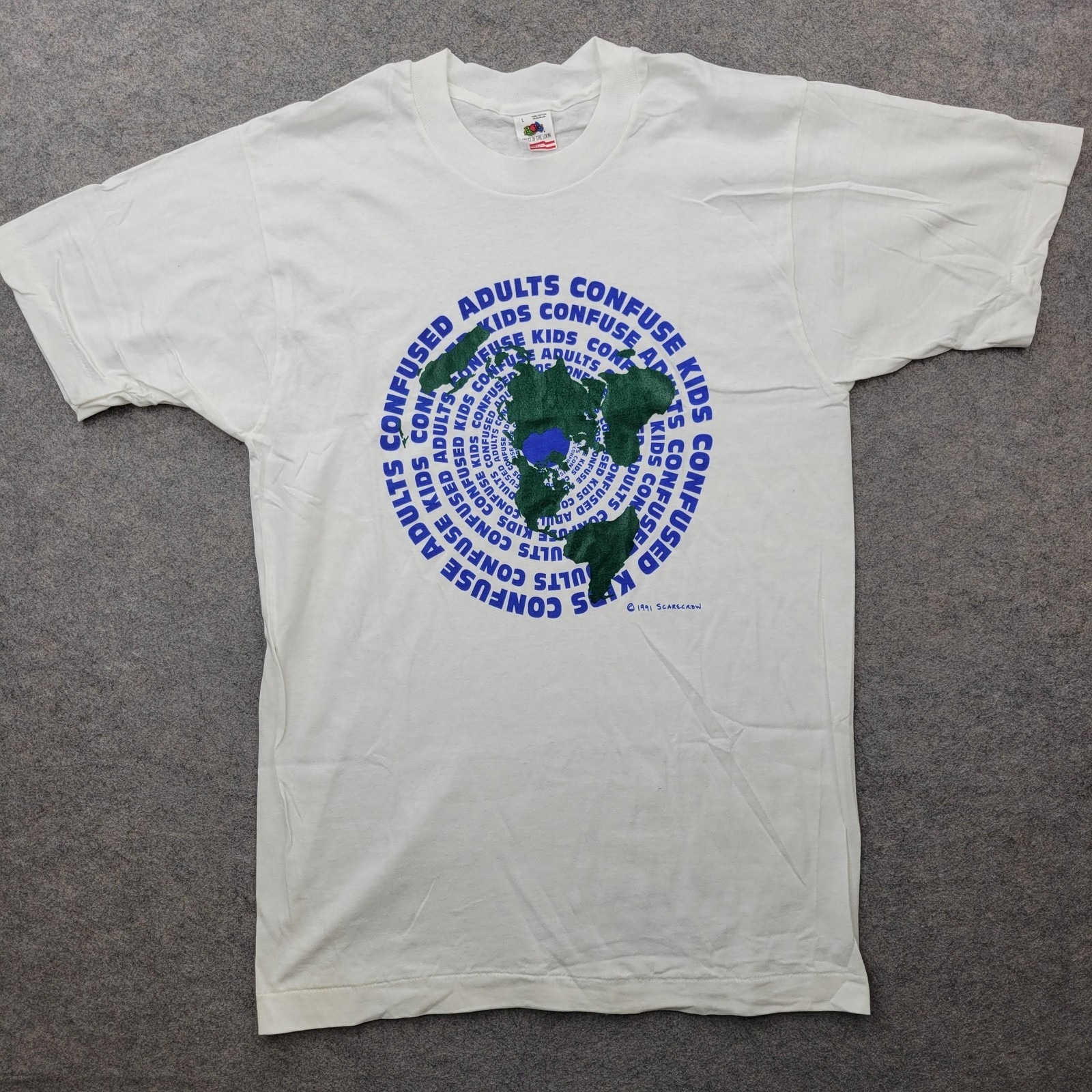 Vintage Fruit Of The Loom Shirt Mens Large Confused Kids Graphic Scarecrow 1991